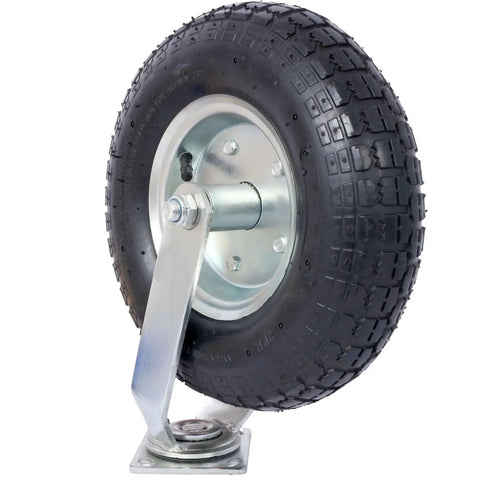 No Sweet Glide 12 Inch Pneumatic Caster Wheels Set With Precision Ball Bearings And Knobby Ribbed Rubber Tires on metal mount.