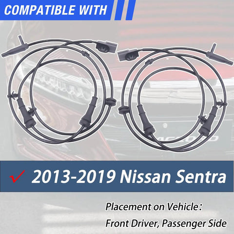 Plug N Play Abs Wheel Speed Sensor Front Left Or Right 2013 Through 2019 Nissan Sentra with dual cables for installation.