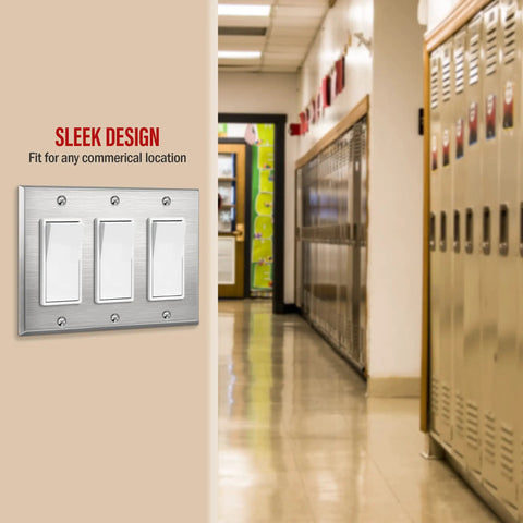 Heavy Duty Stainless Steel Wall Plate For Decorator Switch And Outlet, Three Gang, 4.5 By 6.38 Inches, Corrosion Resistant, UL Listed