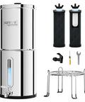 2.25 Gallon Gravity Water Filter System With Water Level Window, 3-Stage Filtration, Stainless Steel Setup With Two Filters And Stand