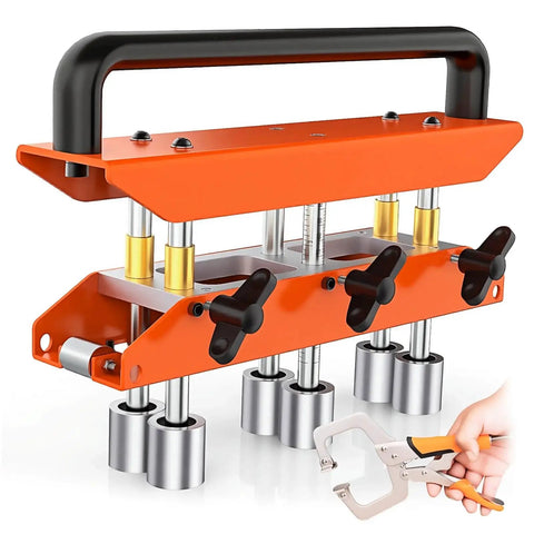 Three Station Edge Roller Bender With Locking Pliers For Roofing And Sheet Metal Pro Grade Side Bending Tool With 0 To 90 Degree Angles Adjustable From 0.5 To 5 Inches Bends Large Capacity Heavy Duty Metal Working Tool. Close-up view.