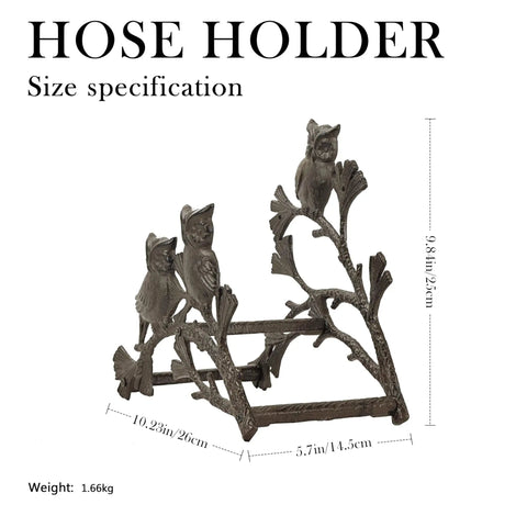 Owl Cast Iron Hose Holder For Wall Mount, Heavy Duty Garden Hose Hanger With Vintage Style, Three Owl Design, Size Specifications View