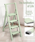 4 Step Foldable Aluminum Ladder That Doubles As A Lightweight Step Stool No Assembly Needed With Compact 2.1 Inches Folded Thickness And Reaches Up To 29.7 Inches For Easy Home Garage Use, mint green