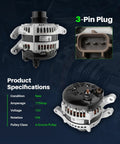175 Amp 12V High Output Alternator For Ford Taurus 2013-2017 Fusion 2013-2020 Edge 2015 And Lincoln MKZ 2013-2020 MKC 2015-2019 Replacement DG1Z-10346-E 104210-6561 with 3-pin plug and 4-groove pulley