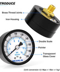 Image showing Well Pump Pressure Gauge 0 to 200 Psi With 2 Inch Dial Face Center Back Mount One Eighth Npt.