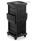 Premium Locking Rolling Trolley Cart With Pockets, Four Interchangeable Slide Out Drawers, Durable Black ABS Construction