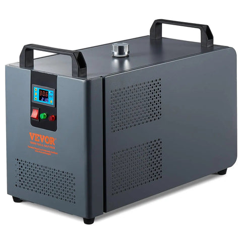 Badass Chill On Tap With This Heavy Duty Industrial Water Chiller Tuned For Co2 Laser Cutters And Engravers Up To 100W Gray unit with digital display.