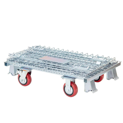 Beefy Heavy-Duty Collapsible Wire Mesh Cart With Casters 32x20x24 Steel Storage Bin, red wheels