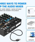 Five Channel DJ Mixer With 256 DSP Effects And USB Bluetooth MP3 Playback, 48V Phantom Power, USB power options display