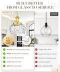 JAZAVA 10-Inch Brushed Gold Pendant Light, Modern Farmhouse Hanging Fixture with Ribbed Glass Shade displayed in kitchen.