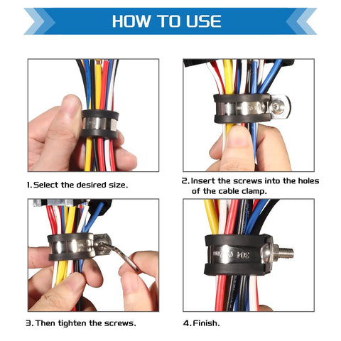 Step-by-step guide using Heavy Duty 304 Stainless Steel Cable Clamps Set With Rubber Cushioned P Clamp Design on cables