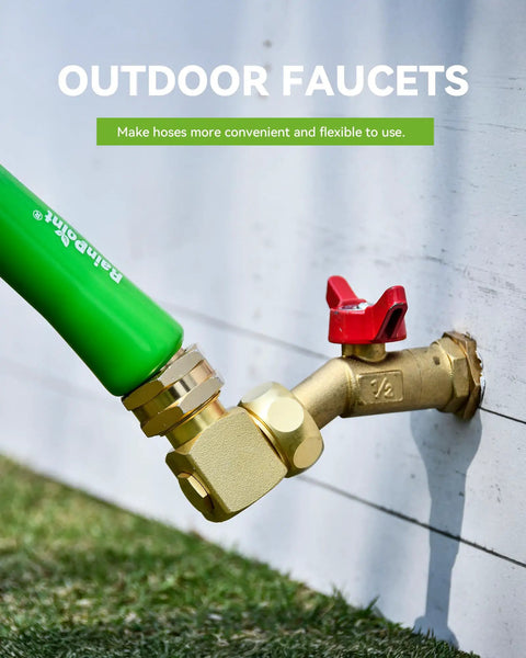 90 Degree Hose Elbow With 360 Degree Swivel 3/4 Inch GHT Garden Hose Connector And Adapter Solid Brass Water Hose Fittings For RV Outdoor Faucet Spigot No Fuss Install Easy Hookup 1 Pack on outdoor faucet