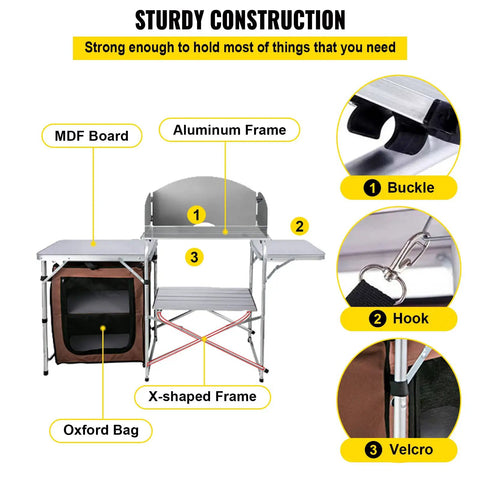 Aluminum Portable Folding Camp Kitchen Table With Windscreen Cupboard And Storage Organizer Carrying Bag for outdoor use