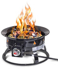 Portable Propane Fire Pit 19 Inch Smokeless Gas Firebowl With Carry Kit And Cover, 58,000 BTU, Perfect For Camping, Patio, Backyard, Tailgating, Deck Or RV, Black 893 Deluxe with visible flame.