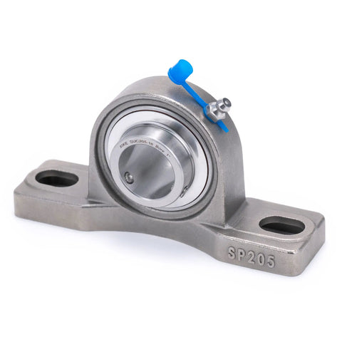 Two Pack All Stainless Steel Pillow Block Bearings With 1 Inch Bore Self Aligning Square Flange Mounted Solid Base Sealed For Heavy Duty Machinery