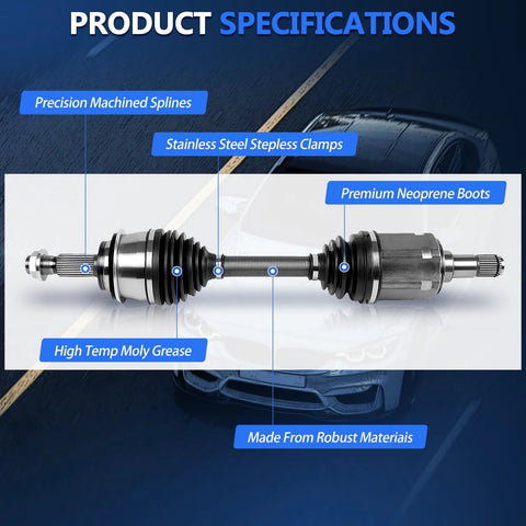 Beefy Front CV Axle Set For Toyota Camry 2007 To 2017 Avalon 2008 To 2016 And Lexus ES350 2007 To 2017 with specifications shown
