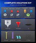 Slick No Mess Coolant Funnel Kit 17 Piece Leakproof Radiator Bleeder Tool Universal Fit showing funnel adapters, caps, and accessories.