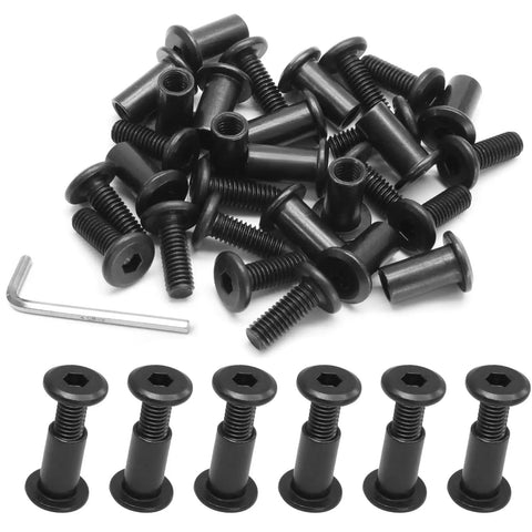 Tough As Nails M6x16 Hex Socket Cap Bolts Paired With Barrel Nuts And Allen Wrench 15 Piece Set with M4 wrench and black bolts.
