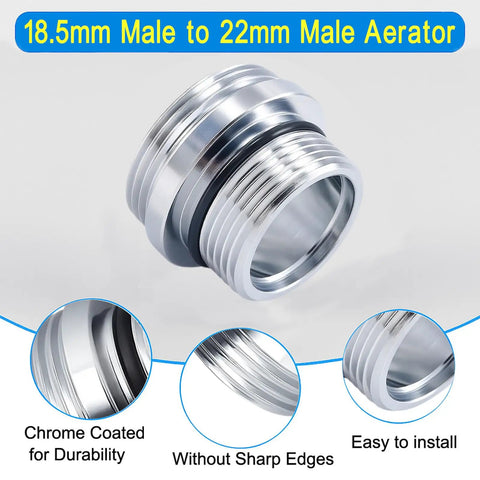 Durable Brass Faucet Aerator Adapter For A Quick M18.5 Male To M22 Kitchen Sink Swap With Scratch Resistant Chrome Finish.