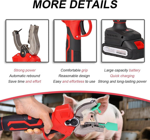 Electric Livestock Ear Tagger With Dual Batteries And Six Tag Needles, Quick One Button Tagging Tool For Cattle Pigs And Sheep, Pain Free And Fast With Easy Peasy Tagging, Keeps Animals Calm, Red Standard.