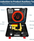 Cordless Grease Gun With LED Light 12000 PSI High Pressure Tool in carrying case with accessories, including batteries and charger.