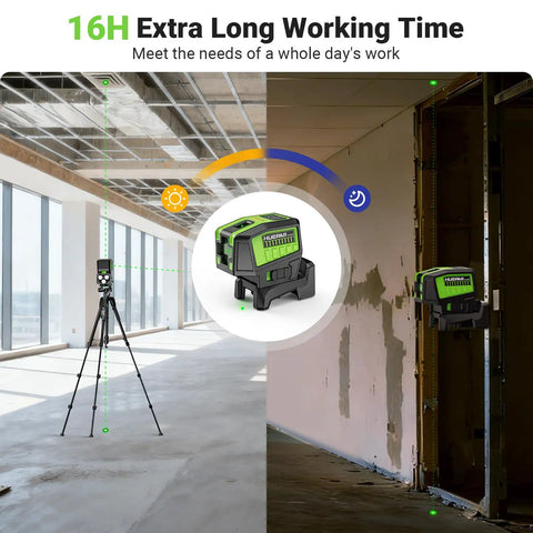 Three Point Self Leveling Laser Level With Plus Mode And 360 Degree Magnetic Base For Quick Plumb Dots Alignment, DIY Friendly And Pro Grade, 98-165 Ft Range, Includes 2 AA Batteries And Hard Carrying Case PL300G in construction setting.