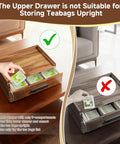 Wood Tea Bag Organizer With Gift Box Double Drawer Tea Box for tea bags illustrating unsuitable upright storage
