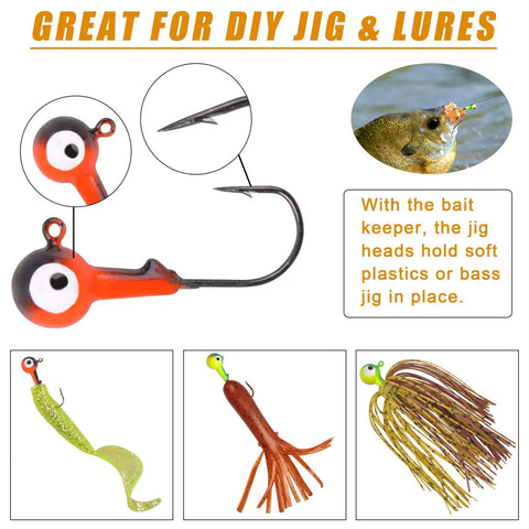 75 Piece Jig Head Hook Set With Assorted Round Jig Heads For Bass Crappie Trout Walleye Saltwater And Freshwater Fishing Tackle with bait keeper and soft lure examples