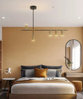 Bedroom with Modern Kitchen Island Light With Remote Dimmable LED Linear Pendant Light 39.3 Inch Black And Gold Dope Dining Room Fixture.