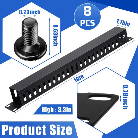 8 Piece 19 Inch Rack Cable Management Kit For 1U 24 Slot Horizontal Server Mount Organizer Duct With Cover And Screws Black