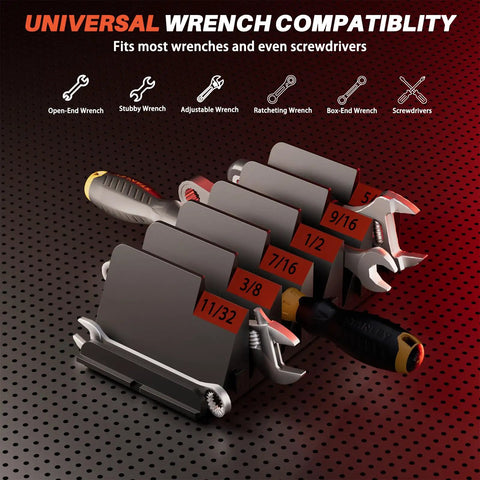 64 Piece Modular Wrench Organizer Set For Tool Drawers With Customizable Grid And Metric SAE Labeling shown with wrenches