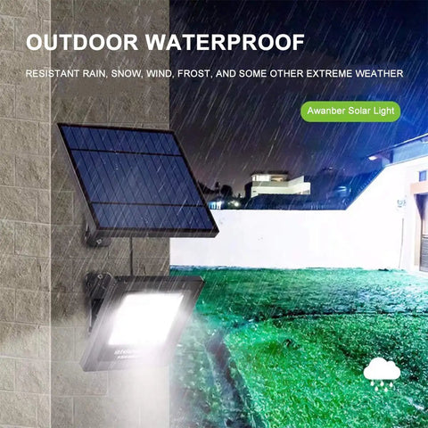 30 LED Solar Powered Outdoor Flood Light With IP65 Waterproof Build, Dusk Till Dawn Auto On illuminating garden in rain