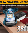 Slick Five Inch Orbital Sander With Six Speed Controls And Killer Dust Collection For Dead Simple Wood And Metal Refinishing At Thirteen Thousand Rpm With Twenty Grit Abrasive Discs Ready To Go, showing 350W powerful motor details.