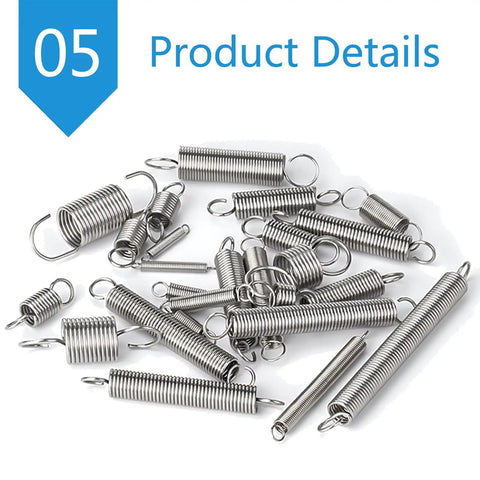 Heavy Duty Stainless Steel Dual Hook Tension Spring 12mm OD Extension Spring assortment, ideal for tough repairs and DIY projects.
