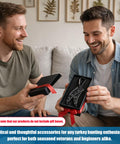 Two men holding a Turkey Spur Gauge Kit for Hunters Accurate Spur Length Measurement Compact Ruler With Hanging Hole in a gift box.