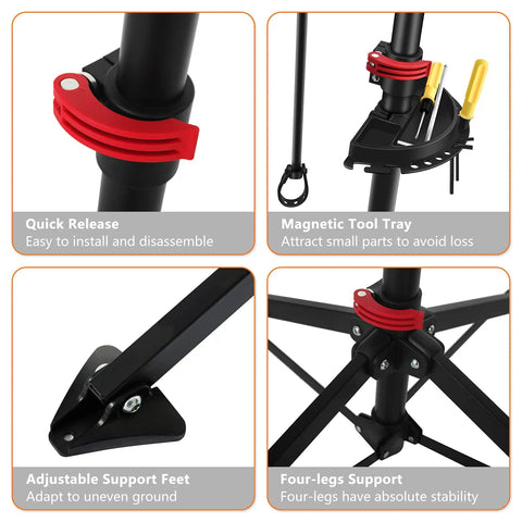 Bike Repair Stand Height Adjustable Work Station with 360 Degree Rotating Clamp and Quick Release Mechanism features overview