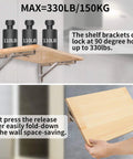 Heavy Duty Folding Shelf Brackets 16 Inch Stainless Steel Supports Collapsible Shelf Bracket For Table And Work Bench 330 Lb Max Load Space Saving DIY Bracket Pack Of 2 shown holding 330 lb weights.
