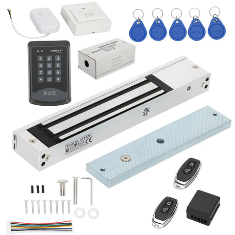 Heavy Duty Access Control System With 600 Pound Electromagnetic Door Lock Kit, Two Remotes, Five RFID Access Keys, Card Swipe And Code Entry