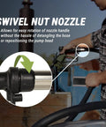 Swivel nut nozzle for Heavy Duty Electric Fuel Pump Shuttles Diesel And Gasoline Hella Fast From 55 To 275 Gallon Drums.