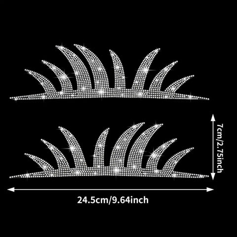 White Diamond Bling Car Eyelash Headlight Stickers Two Pack for Cars and Trucks, shown with dimensions 24.5cm x 7cm