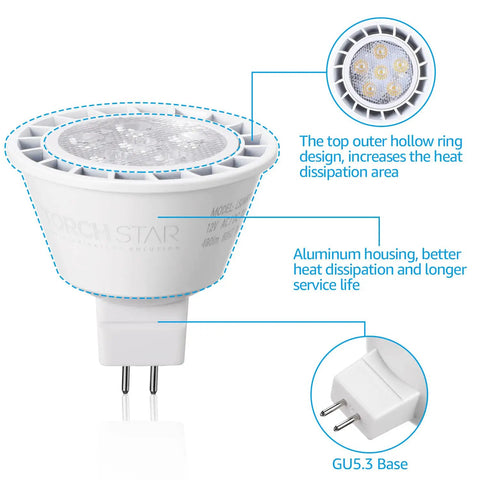 MR16 LED Bulb Dimmable 7W GU5.3 50W Equivalent 490Lm 5000K Daylight All Aluminum Housing Recessed Track Lighting Ultra Bright Spot Lights UL Listed 12V Lower View