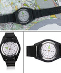 Tactical Wrist Compass For Outdoor Adventure, Hiking And Camping, featuring compact design and comfortable black band