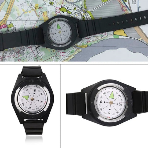 Tactical Wrist Compass For Outdoor Adventure, Hiking And Camping, featuring compact design and comfortable black band