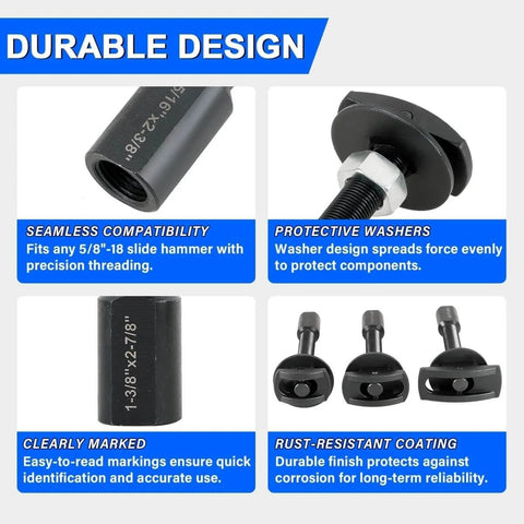Close-up of Rear Axle Bearing Puller Kit adapters showing durable design features and compatible sizes for semi-floating axles.