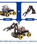 Robot Arm Expansion Pack Kit For Kids And Teens App Controlled ESP32 Powered Coding And STEM Robotics With 16 Progressive Tutorials And Teacher Ready Plans For Home School And Classroom All Around Fun., black metal robot arm on wheeled car kit