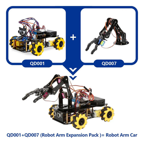 Robot Arm Expansion Pack Kit For Kids And Teens App Controlled ESP32 Powered Coding And STEM Robotics With 16 Progressive Tutorials And Teacher Ready Plans For Home School And Classroom All Around Fun., black metal robot arm on wheeled car kit