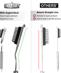 Comparison of Grill Brush And Scraper With 16.5 Inch Stainless Steel Bristles showing angled neck vs straight line design
