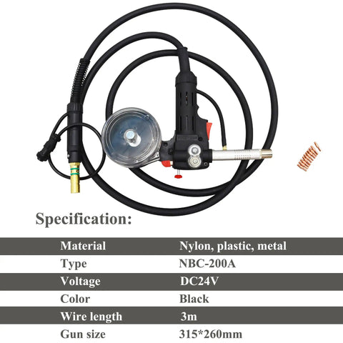Aluminum Spool Gun For MIG Welders Fits Millermatic 140 141 211 And Spoolmate 100 with cable and nozzles shown