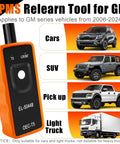Solid El50448 TPMS Relearn Tool For GM Trucks And Cars, orange reset scanner for cars, SUVs, pickups, and light trucks.