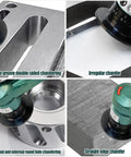 Aepiraza 2 In 1 Pneumatic Air Chamfer Tool Deburring Machine performing various chamfering tasks on metal surfaces.